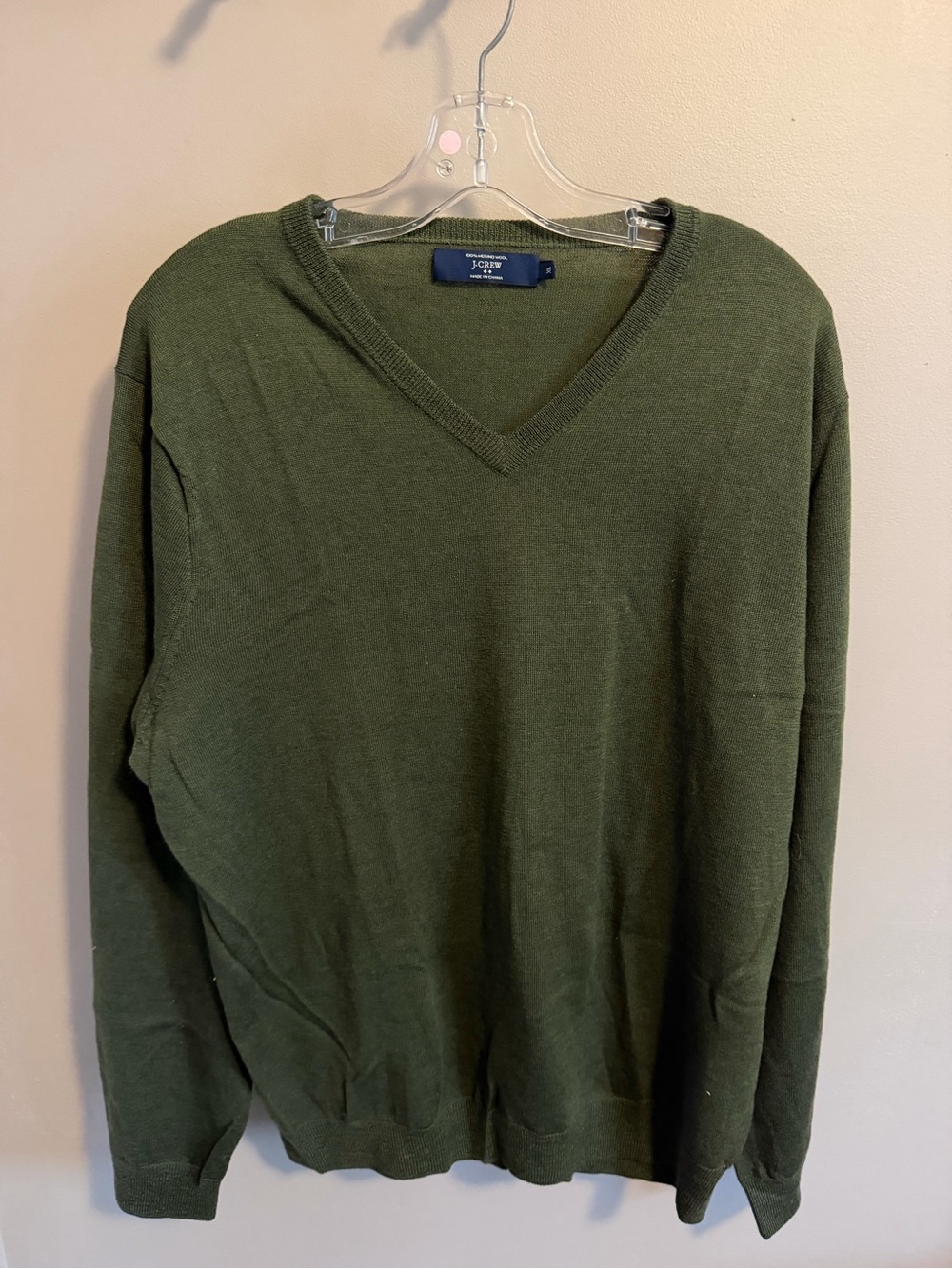 J.Crew factory 100% Merino Wool V-Neck Sweater Olive Green XL